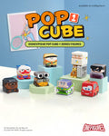 Collection of Pop Cube figures by Disney/Pixar on a white surface with a blue background.