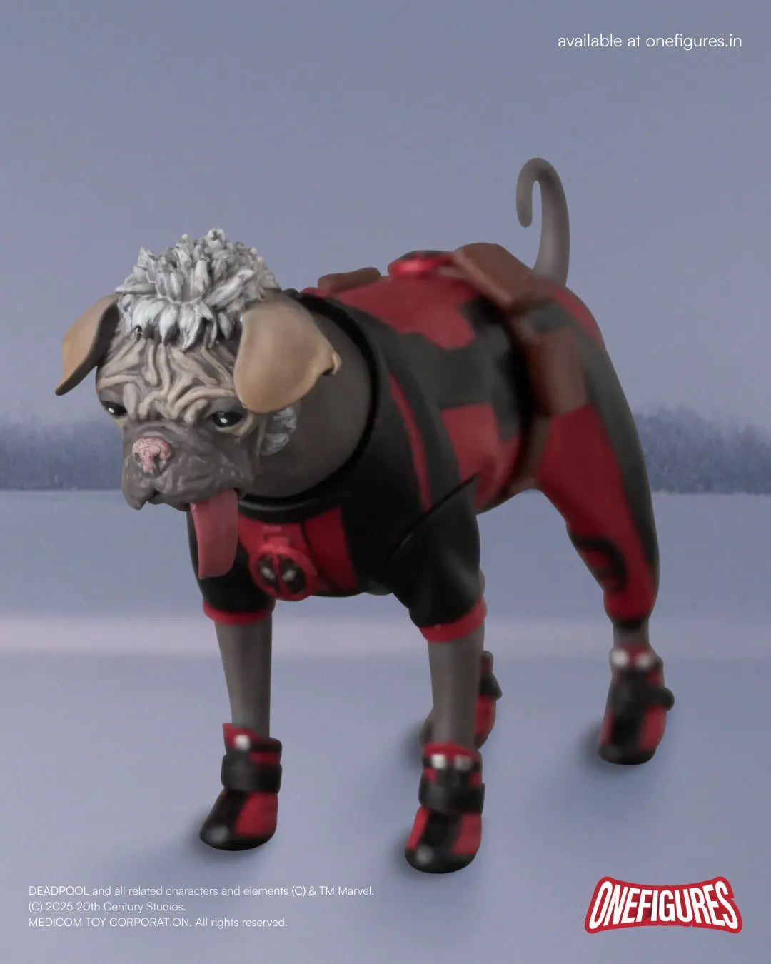 Dogpool action figure in red and black costume